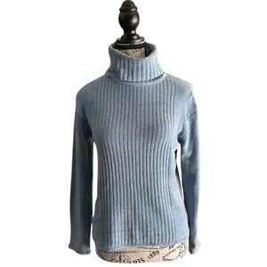 Y2K Ribbed Baby Blue Turtleneck Sweater Stretch Knit Chenille Small